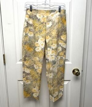 Allan Waller Pants Cropped Floral Women’s 6 Yellow Cotton Made in Italy NWT